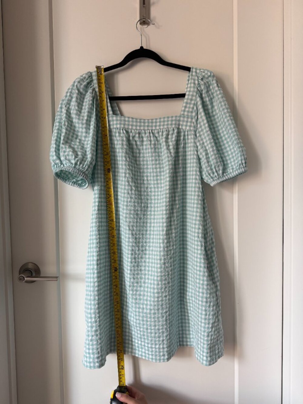 Vineyard Vines Gingham Square Neck Turquoise Seersucker Dress Size Small - Picture 5 of 9